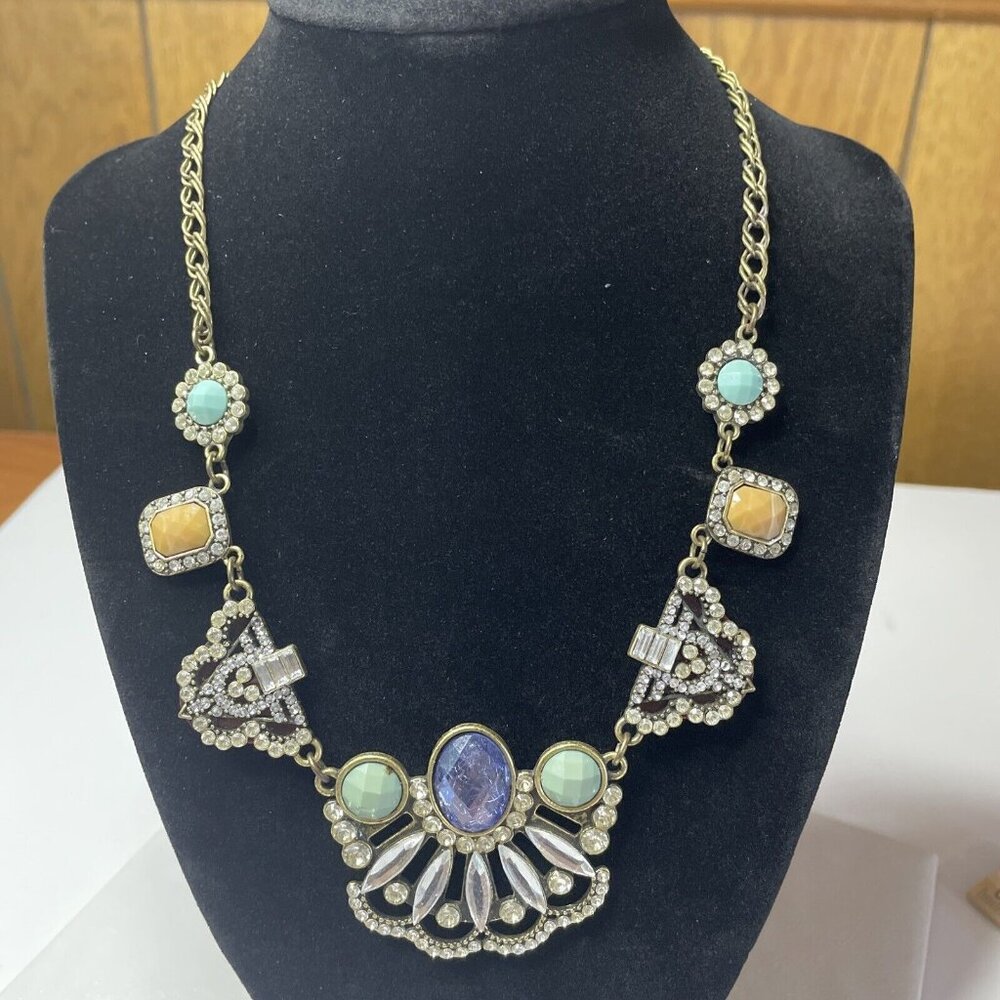 UNIQUE Plastic Multicolor Bead & Rhinestone Collar NECKLACE Statement‎